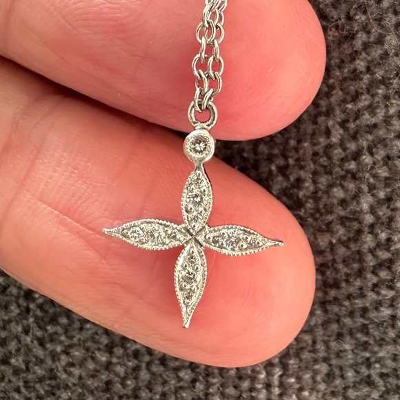 Designer CATHY WATERMAN Platinum PT900 & Diamond Star Cross Pendant Necklace - Picture 7 of 13